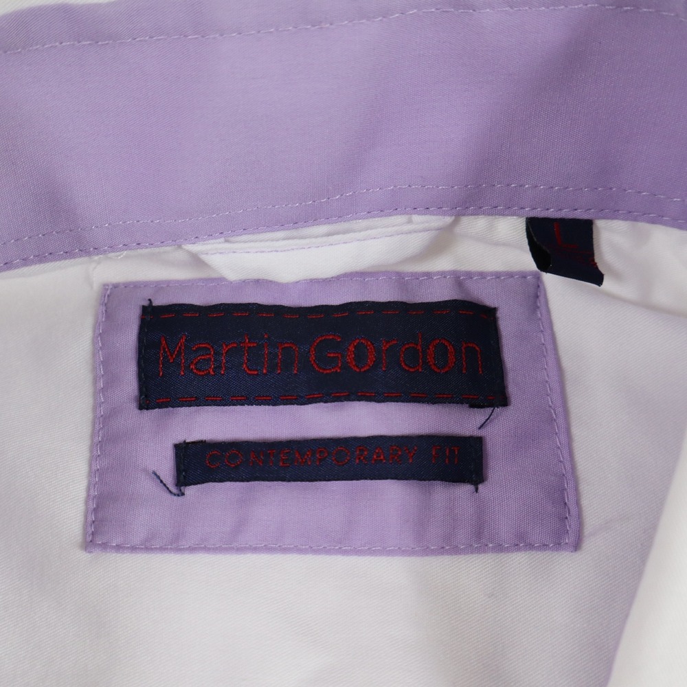 Martin Gordon Shirt Large White Long Sleeve Contemporary Fit Purple Trim Accent - Picture 2 of 9